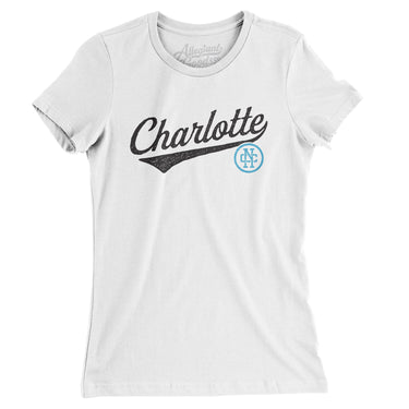 Charlotte Vintage Script Women's T-Shirt-White-Allegiant Goods Co. Vintage Sports Apparel
