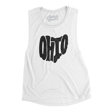 Ohio State Shape Text Women's Flowey Scoopneck Muscle Tank-White-Allegiant Goods Co. Vintage Sports Apparel