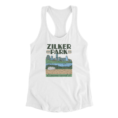 Zilker Park Women's Racerback Tank-White-Allegiant Goods Co. Vintage Sports Apparel