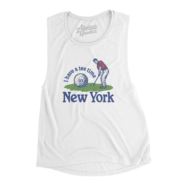 I Have A Tee Time In New York Women's Flowey Scoopneck Muscle Tank-White-Allegiant Goods Co. Vintage Sports Apparel
