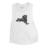 New York State Shape Text Women's Flowey Scoopneck Muscle Tank-White-Allegiant Goods Co. Vintage Sports Apparel