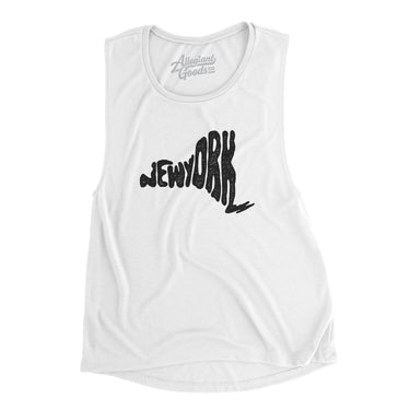 New York State Shape Text Women's Flowey Scoopneck Muscle Tank-White-Allegiant Goods Co. Vintage Sports Apparel