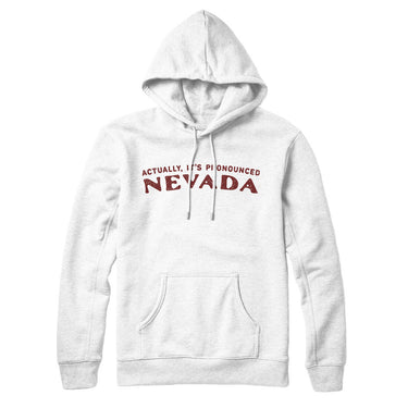 Actually It's Pronounced Nevada Hoodie-White-Allegiant Goods Co. Vintage Sports Apparel