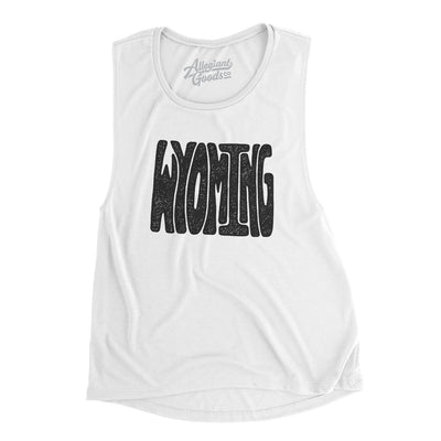 Wyoming State Shape Text Women's Flowey Scoopneck Muscle Tank-White-Allegiant Goods Co. Vintage Sports Apparel