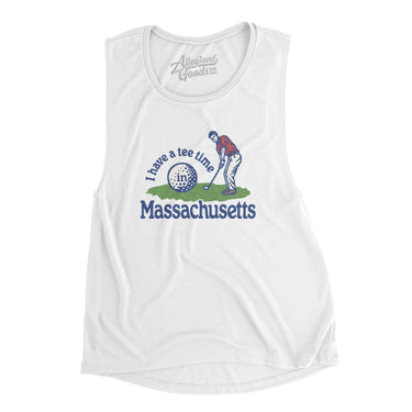I Have A Tee Time In Massachusetts Women's Flowey Scoopneck Muscle Tank-White-Allegiant Goods Co. Vintage Sports Apparel