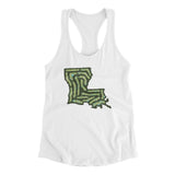 Louisiana Golf Course Map Women's Racerback Tank-White-Allegiant Goods Co. Vintage Sports Apparel