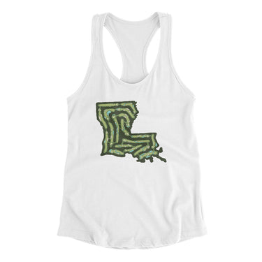 Louisiana Golf Course Map Women's Racerback Tank-White-Allegiant Goods Co. Vintage Sports Apparel