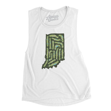 Indiana Golf Course Map Women's Flowey Scoopneck Muscle Tank-White-Allegiant Goods Co. Vintage Sports Apparel