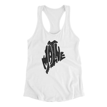 Maine State Shape Text Women's Racerback Tank-White-Allegiant Goods Co. Vintage Sports Apparel