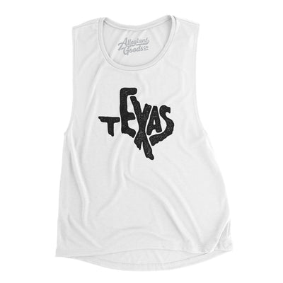 Texas State Shape Text Women's Flowey Scoopneck Muscle Tank-White-Allegiant Goods Co. Vintage Sports Apparel