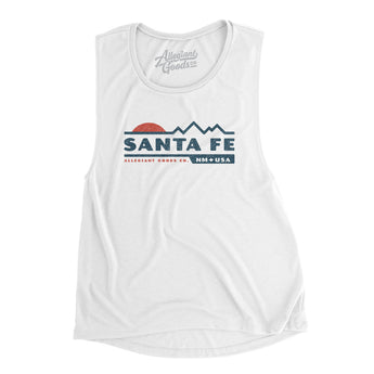 Santa Fe Mountain Sunset Women's Flowey Scoopneck Muscle Tank-White-Allegiant Goods Co. Vintage Sports Apparel