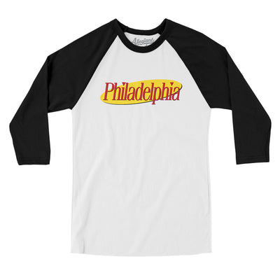 Philadelphia Seinfeld Men/Unisex Raglan 3/4 Sleeve T-Shirt-White|Black-Allegiant Goods Co. Vintage Sports Apparel