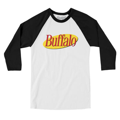 Buffalo Seinfeld Men/Unisex Raglan 3/4 Sleeve T-Shirt-White|Black-Allegiant Goods Co. Vintage Sports Apparel
