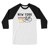 New York Cycling Men/Unisex Raglan 3/4 Sleeve T-Shirt-White|Black-Allegiant Goods Co. Vintage Sports Apparel