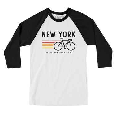 New York Cycling Men/Unisex Raglan 3/4 Sleeve T-Shirt-White|Black-Allegiant Goods Co. Vintage Sports Apparel