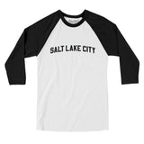 Salt Lake City Varsity Men/Unisex Raglan 3/4 Sleeve T-Shirt-White|Black-Allegiant Goods Co. Vintage Sports Apparel