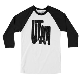 Utah State Shape Text Men/Unisex Raglan 3/4 Sleeve T-Shirt-White|Black-Allegiant Goods Co. Vintage Sports Apparel