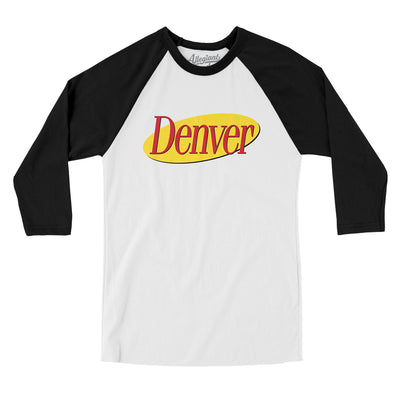 Denver Seinfeld Men/Unisex Raglan 3/4 Sleeve T-Shirt-White|Black-Allegiant Goods Co. Vintage Sports Apparel