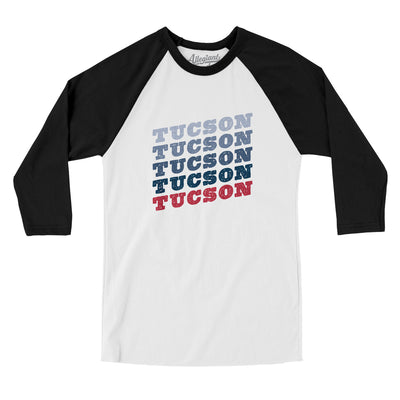 Tucson Vintage Repeat Men/Unisex Raglan 3/4 Sleeve T-Shirt-White|Black-Allegiant Goods Co. Vintage Sports Apparel