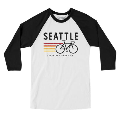 Seattle Cycling Men/Unisex Raglan 3/4 Sleeve T-Shirt-White|Black-Allegiant Goods Co. Vintage Sports Apparel