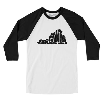 Virginia State Shape Text Men/Unisex Raglan 3/4 Sleeve T-Shirt-White|Black-Allegiant Goods Co. Vintage Sports Apparel