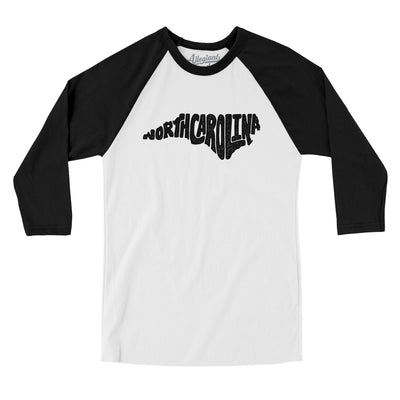 North Carolina State Shape Text Men/Unisex Raglan 3/4 Sleeve T-Shirt-White|Black-Allegiant Goods Co. Vintage Sports Apparel