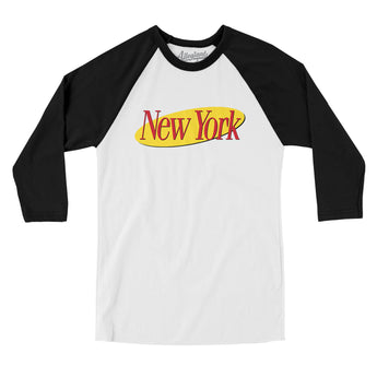 New York Seinfeld Men/Unisex Raglan 3/4 Sleeve T-Shirt-White|Black-Allegiant Goods Co. Vintage Sports Apparel