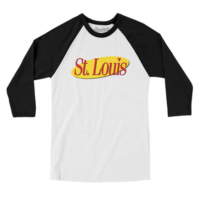 St Louis Seinfeld Men/Unisex Raglan 3/4 Sleeve T-Shirt-White|Black-Allegiant Goods Co. Vintage Sports Apparel