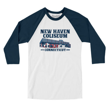 New Haven Coliseum Men/Unisex Raglan 3/4 Sleeve T-Shirt-Allegiant Goods Co. Vintage Sports Apparel