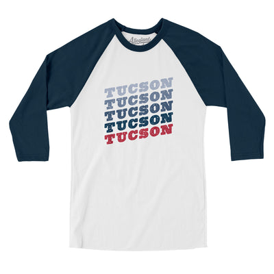 Tucson Vintage Repeat Men/Unisex Raglan 3/4 Sleeve T-Shirt-White|Navy-Allegiant Goods Co. Vintage Sports Apparel