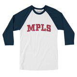 Mpls Varsity Men/Unisex Raglan 3/4 Sleeve T-Shirt-Allegiant Goods Co. Vintage Sports Apparel