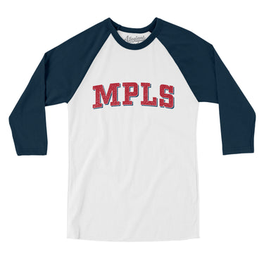 Mpls Varsity Men/Unisex Raglan 3/4 Sleeve T-Shirt-Allegiant Goods Co. Vintage Sports Apparel