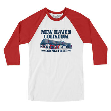 New Haven Coliseum Men/Unisex Raglan 3/4 Sleeve T-Shirt-Allegiant Goods Co. Vintage Sports Apparel