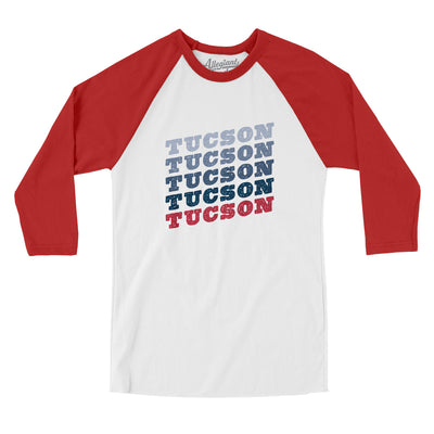 Tucson Vintage Repeat Men/Unisex Raglan 3/4 Sleeve T-Shirt-White|Red-Allegiant Goods Co. Vintage Sports Apparel