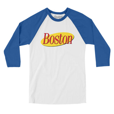 Boston Seinfeld Men/Unisex Raglan 3/4 Sleeve T-Shirt-White|True Royal-Allegiant Goods Co. Vintage Sports Apparel