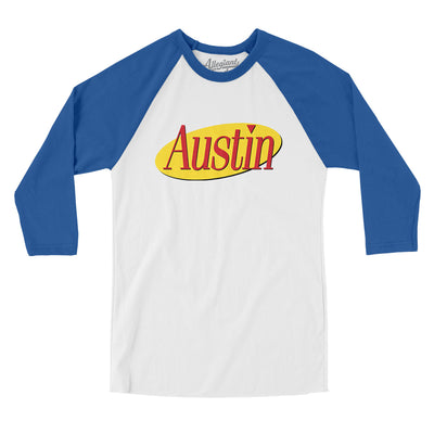 Austin Seinfeld Men/Unisex Raglan 3/4 Sleeve T-Shirt-White|True Royal-Allegiant Goods Co. Vintage Sports Apparel