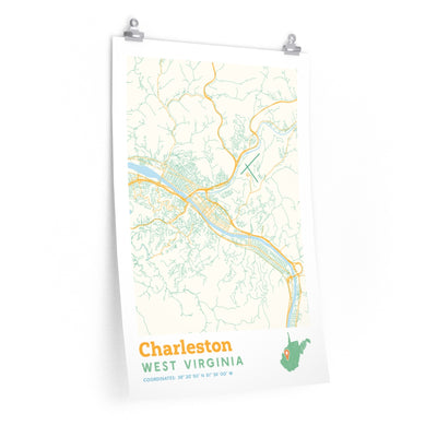 Charleston West Virginia City Street Map Poster-20″ × 30″-Allegiant Goods Co. Vintage Sports Apparel