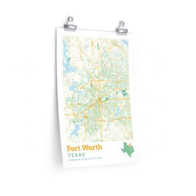 Fort Worth Texas City Street Map Poster-12″ × 18″-Allegiant Goods Co. Vintage Sports Apparel