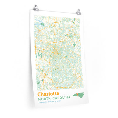 Charlotte North Carolina City Street Map Poster-20″ × 30″-Allegiant Goods Co. Vintage Sports Apparel