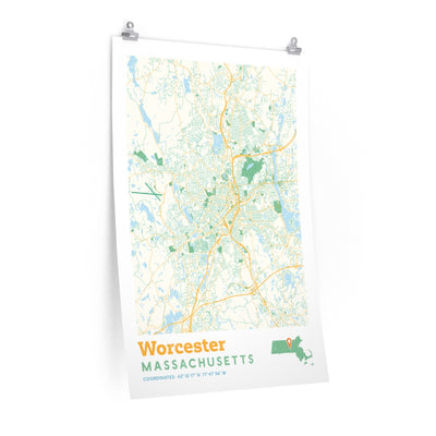 Worcester Massachusetts City Street Map Poster-24″ × 36″-Allegiant Goods Co. Vintage Sports Apparel