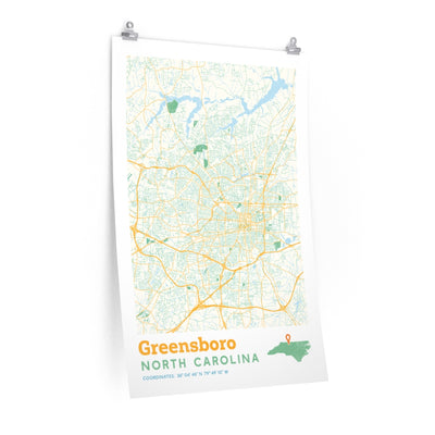 Greensboro North Carolina City Street Map Poster-24″ × 36″-Allegiant Goods Co. Vintage Sports Apparel