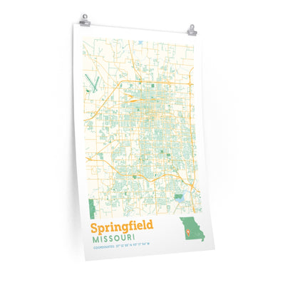 Springfield Missouri City Street Map Poster-24″ × 36″-Allegiant Goods Co. Vintage Sports Apparel