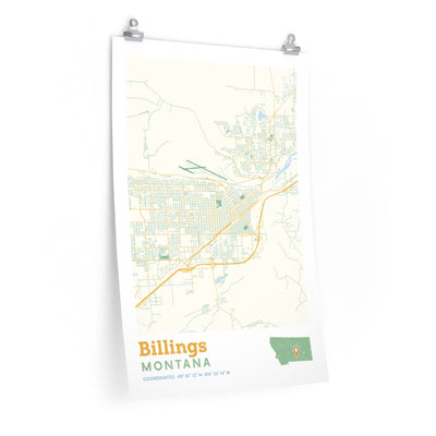 Billings Montana Street Map Poster-20″ × 30″-Allegiant Goods Co. Vintage Sports Apparel