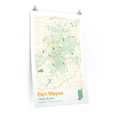 Fort Wayne Indiana City Street Map Poster-24″ × 36″-Allegiant Goods Co. Vintage Sports Apparel
