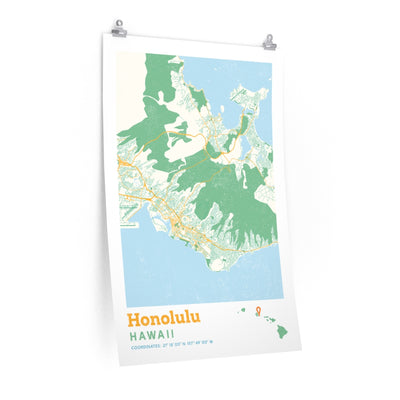 Honolulu Hawaii City Street Map Poster-24″ × 36″-Allegiant Goods Co. Vintage Sports Apparel