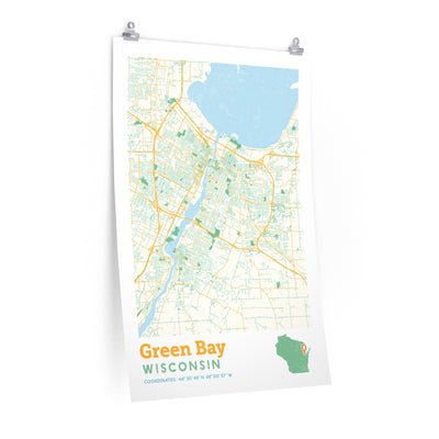 Green Bay Wisconsin City Street Map Poster-24″ × 36″-Allegiant Goods Co. Vintage Sports Apparel