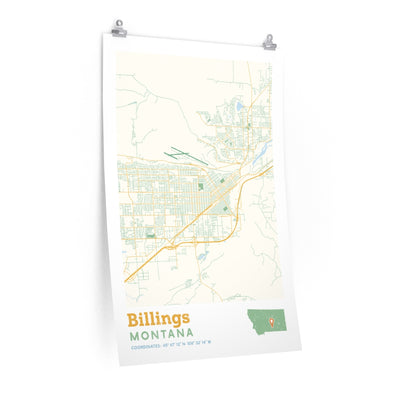 Billings Montana Street Map Poster-24″ × 36″-Allegiant Goods Co. Vintage Sports Apparel