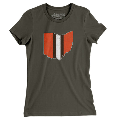 Ohio Helmet Stripes Women's T-Shirt-Army-Allegiant Goods Co. Vintage Sports Apparel