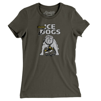 Long Beach Ice Dogs Hockey Women's T-Shirt-Army-Allegiant Goods Co. Vintage Sports Apparel