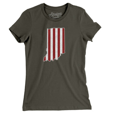 Indiana Hoosier Stripes Women's T-Shirt-Army-Allegiant Goods Co. Vintage Sports Apparel